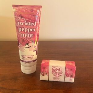NWT Bath & Bodywork’s Twisted Peppermint Body Cleansing Bar & Body Cream